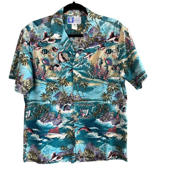 Styled by RJC Vintage Hawaiian Island Fish Casual Short Sleeve Shirt Medium - Picture 1 of 10